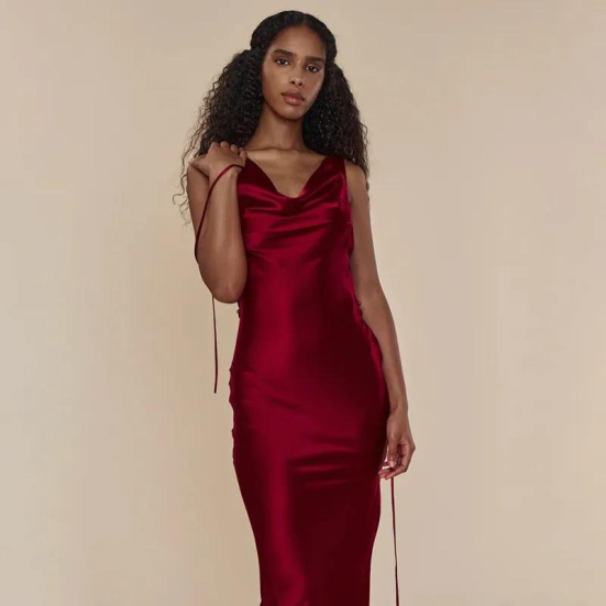 Lace-Up Evening Elegance-Wine Red / M