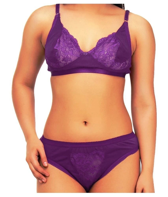 TCG Purple Cotton Lycra Bra & Panty Set - 38