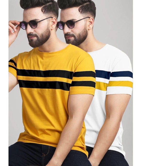 AUSK - Mustard Cotton Blend Regular Fit Men's T-Shirt ( Pack of 2 ) - None