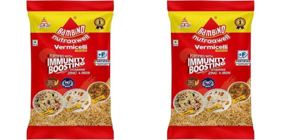 Bambino Vermicelli | Vegetarian Plain Vermicelli | Sada Sewaiyan | 900 grams each pouch | Pack of 2 | 1800 Gm Pack