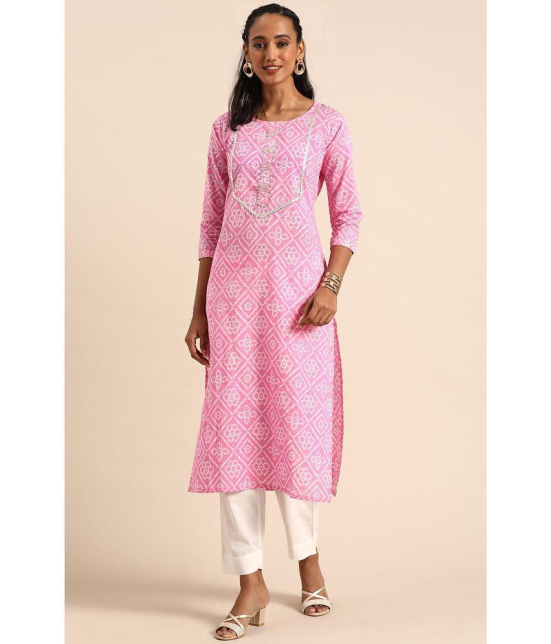 Rajnandini - Pink 100% Cotton Women's Straight Kurti ( Pack of 1 ) - None