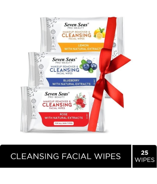 Seven Seas Makeup Remover & Cleansing Facial Wipes Pack Of 03(Lemon,Rose,Blueberry)