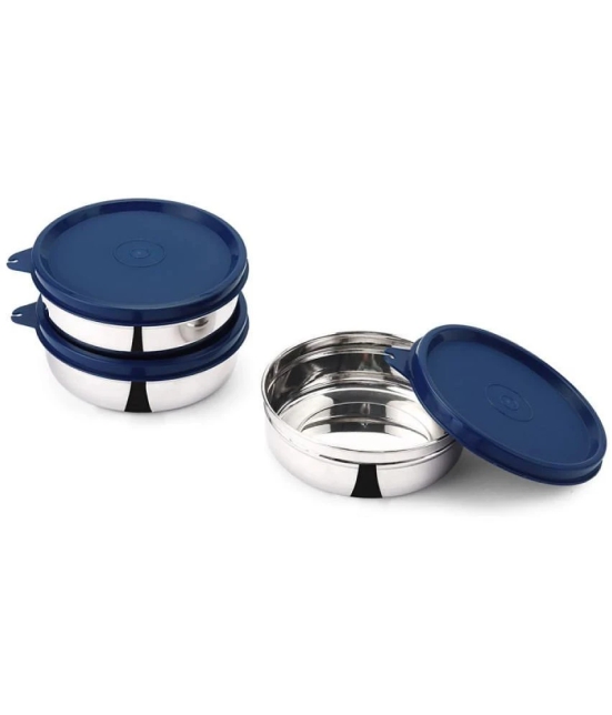 Oliveware Steel Navy Blue Food Container ( Set of 3 ) - Navy Blue