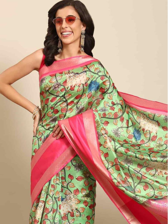 Women's Kalamkari Print with Regal Weave Silk Saree With Unstiched Blouse Piece