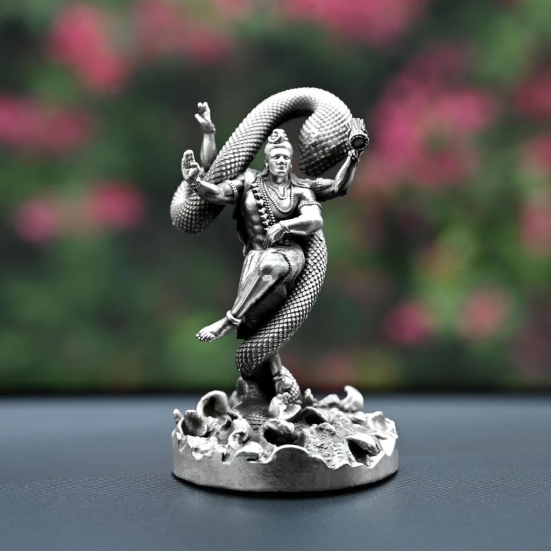 Artarium 999 Pure Silver Mystical Shiva Mahadev Murti Shiva Statue for Car Dashboard Silver Gift Item, Statue Suitable to Store in Pooja Room,Office Pack of 1