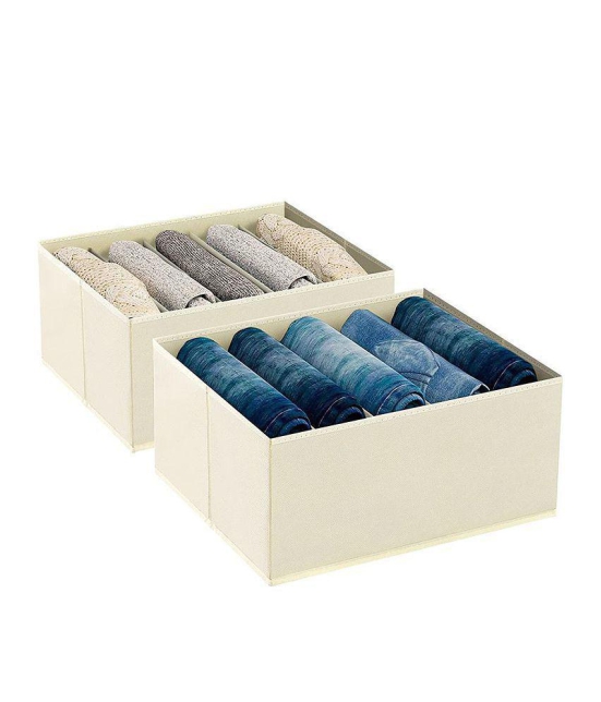 HOMETALES Non-Woven 5 Compartments Foldable Wardrobe Storage Organisers for Shirt, Denims, Pants, T-Shirt,Beige (2U)