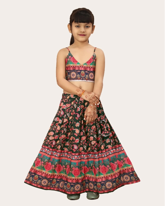 Girls Designer Blouse Top and Latest Printed New Lehenga Set For Ethnic- Party Set-Black / 4 Years-5 Years