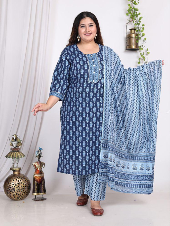 Swasti Cotton Printed Kurti With Palazzo Womens Stitched Salwar Suit - Blue ( Pack of 1 ) - None