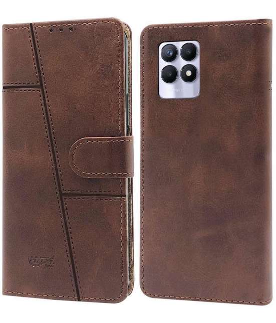 NBOX - Brown Flip Cover Compatible For Realme 8i ( Pack of 1 ) - Brown