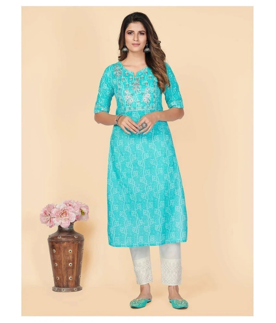 Vbuyz - Blue Cotton Blend Womens Straight Kurti ( Pack of 1 ) - L