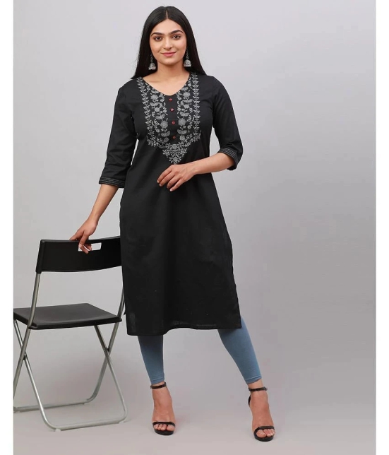 Alena Cotton Embroidered Straight Womens Kurti - Black ( Pack of 1 ) - None