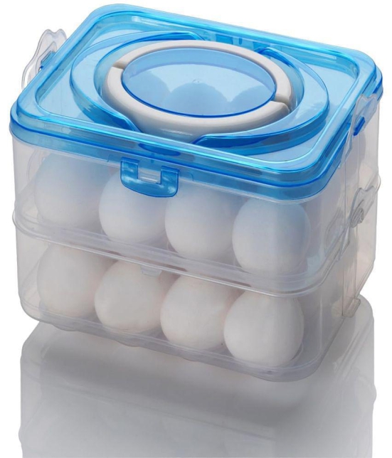 Analog Kitchenware Plastic  Egg Storage Box - Egg Refrigerator Storage Tray Stackable/Plastic Egg Storage Containers for Fridge and Kitchen Egg Storage Basket With Carry Holder - Light Blue