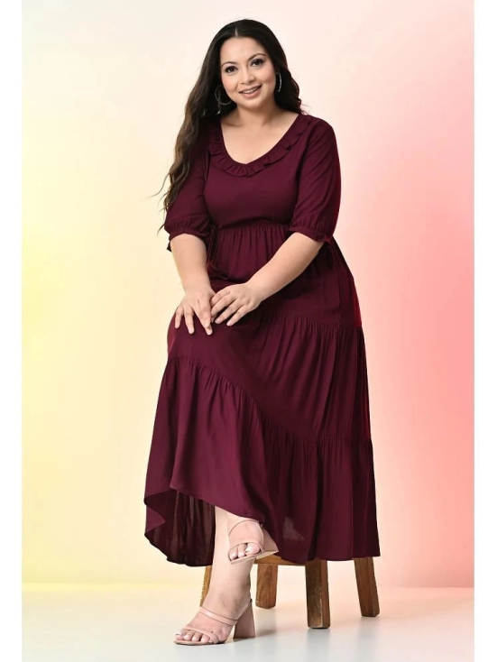 PrettyPlus by Desinoor.com Cotton Blend Solid Midi Womens Fit & Flare Dress - Wine ( Pack of 1 ) - None