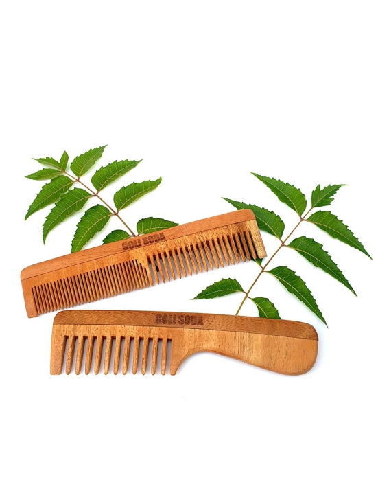 Goli Soda Neem Wood Combs Wide Tooth with Handle & Double Tooth