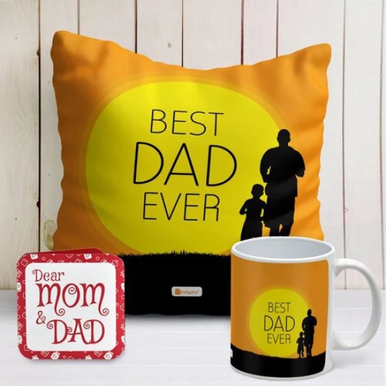 Indigifts Fathers Day Gifts Best Dad Ever Printed Orange Cushion Cover 12