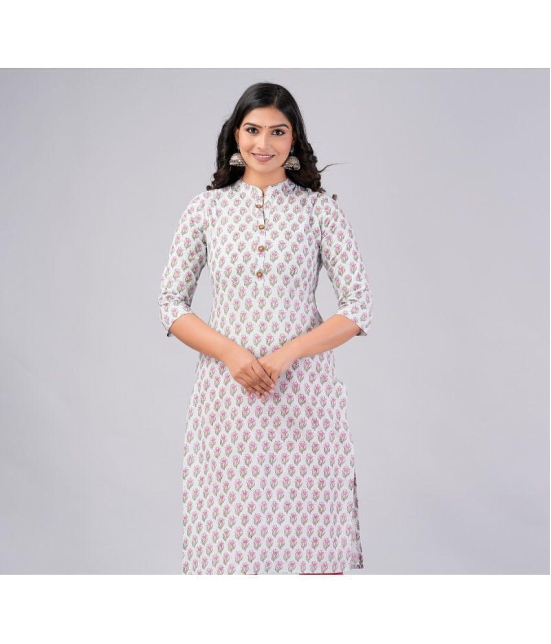 MAUKA Cotton Printed Straight Womens Kurti - White ( Pack of 1 ) - None