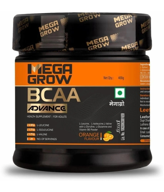 Megagrow Advance BCAA Intra/Pre Workout Supplements for Men Women|Orange Flavored,400g-29 Servings