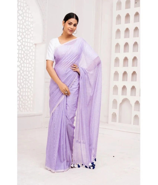 Apnisha Cotton Striped Saree With Blouse Piece - Lavender ( Pack of 1 ) - Lavender