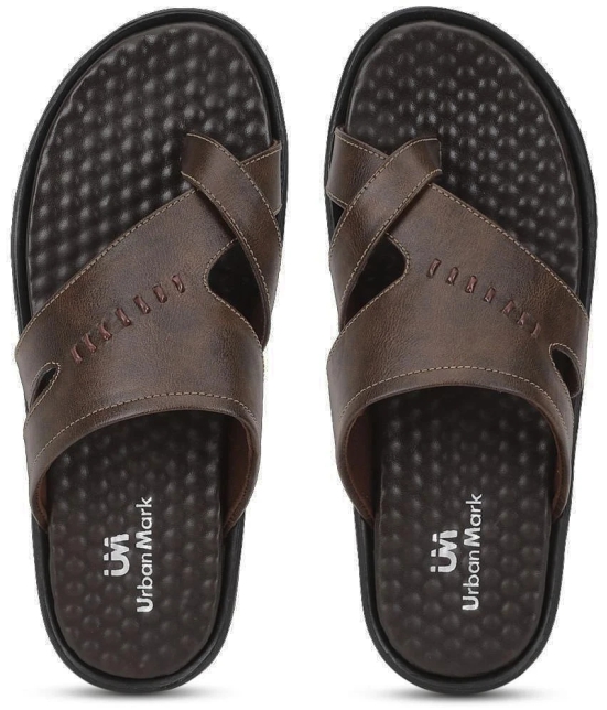 UrbanMark Men Comfortable Faux Leather Thong Sandals - Brown - None