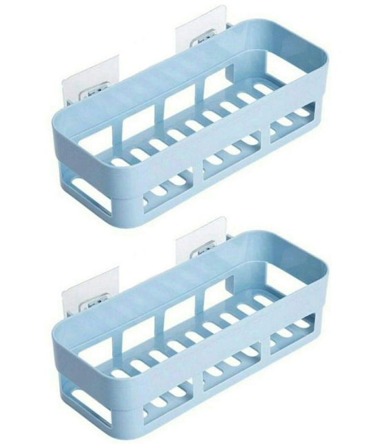 Ezybe Self Adhesive Kichen Shelf Light Blue Plastic Storage Racks (Pack of 2) - Light Blue