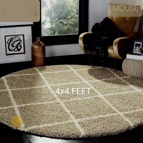 Modern Round Shaped Bedroom / Dining Rugs-4x4 Feet / Beige