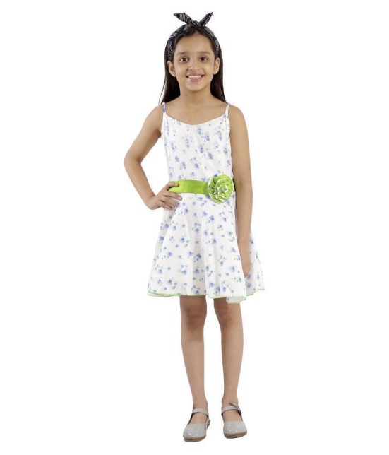 Kids Cave dress for girls fit and flare belted with flower fabric rayon floral print (Color_White, Size_3 Years to 12 Years) - None