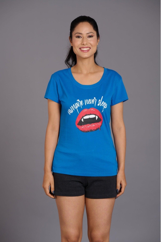 Vampire Printed Blue T-Shirt for Women