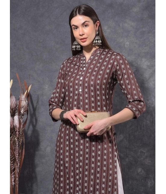 Mamoose Cotton Blend Self Design Straight Womens Kurti - Brown ( Pack of 1 ) - None