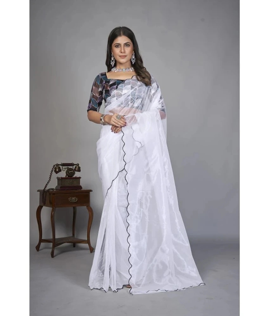 Apnisha Organza Solid Saree With Blouse Piece - White ( Pack of 1 ) - White