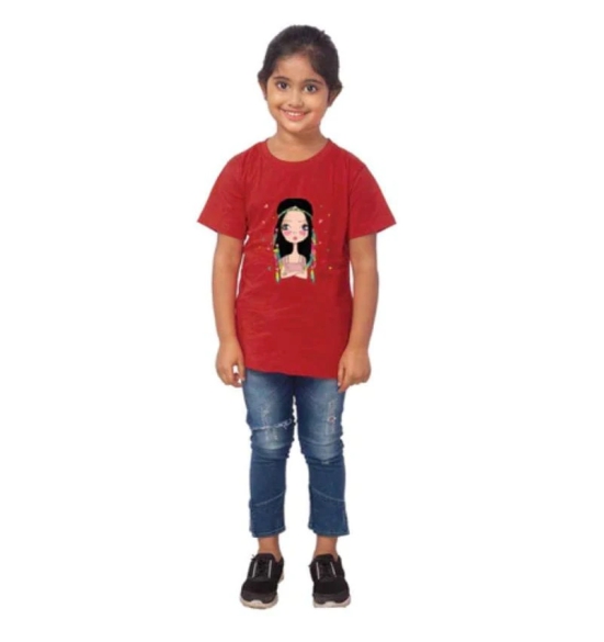 Girls Cotton Tribal Half Sleeve TShirt (Maroon) PID41478