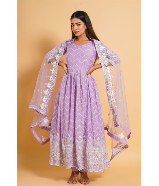 Estela - Purple Anarkali Organza Womens Stitched Salwar Suit ( Pack of 1 ) - None