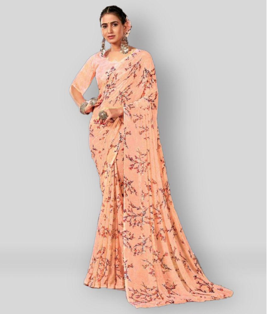 Bhuwal Fashion Peach Georgette Saree - Single - Peach