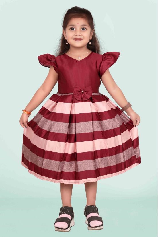 Kids Girls Knee Length Multicolour Design Festive/Wedding Fit & Flare Dress-5 - 6 Year