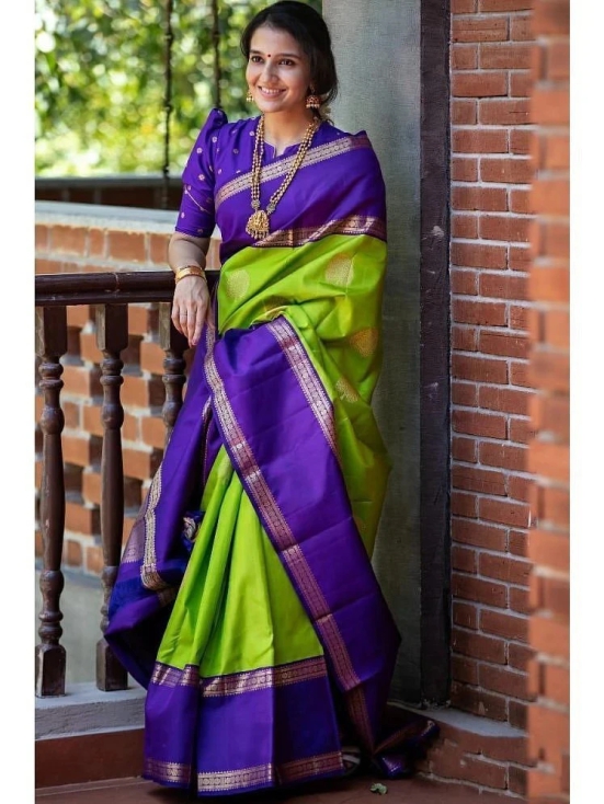 fab woven Art Silk Woven Saree With Blouse Piece - Green ( Pack of 1 ) - Green