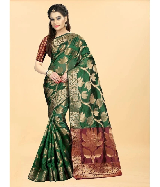 Gazal Fashions - Green Banarasi Silk Saree With Blouse Piece ( Pack of 1 ) - Green