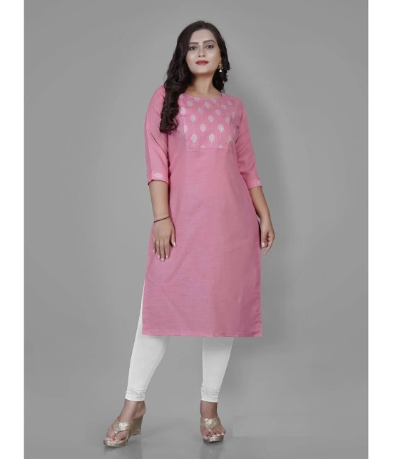 RIAANA Cotton Blend Printed Straight Womens Kurti - Pink ( Pack of 1 ) - None