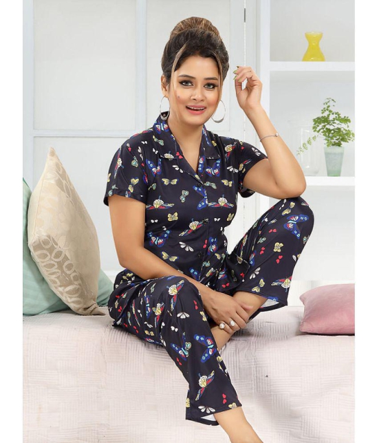 FOMTI - Navy Blue Satin Women's Nightwear Nightsuit Sets ( Pack of 1 ) - None