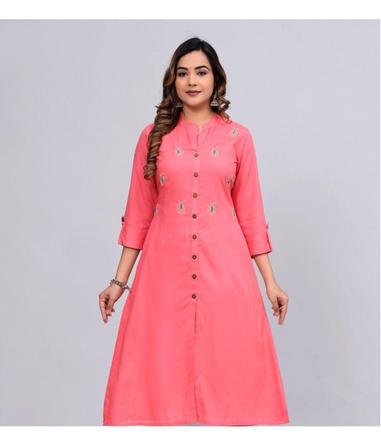 MAUKA Rayon Embroidered Front Slit Women''s Kurti - Pink ( Pack of 1 ) - None