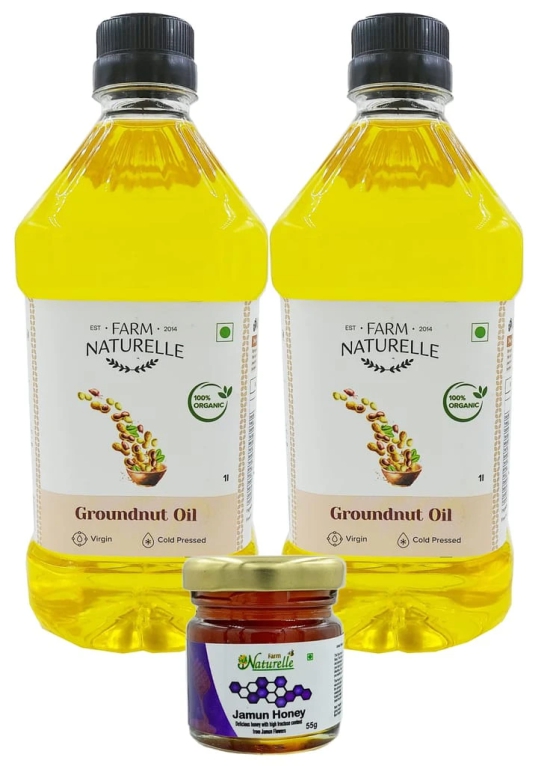 Farm Naturelle - Organic Ghani Cold Pressed Virgin Groundnut/Peanut Oil (1Ltr X 2)| 100% Natural, Pure & Wood Pressed Cooking Oil