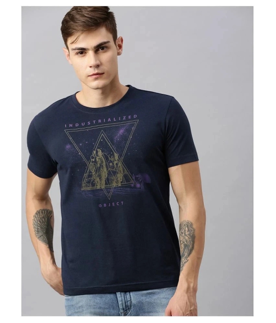 Huetrap Cotton Blend Navy Blue Printed T-Shirt Single Pack - None