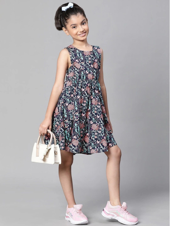 Oxolloxo Girls Floral Print Sleeveless Round Neck Dress