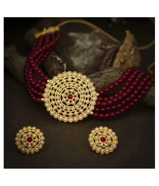 Sukkhi Alloy Maroon Traditional Necklaces Set Choker - Maroon