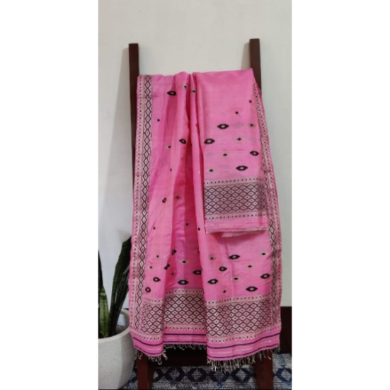 Assamese Silk Mekhla Chhador - Soft Pink