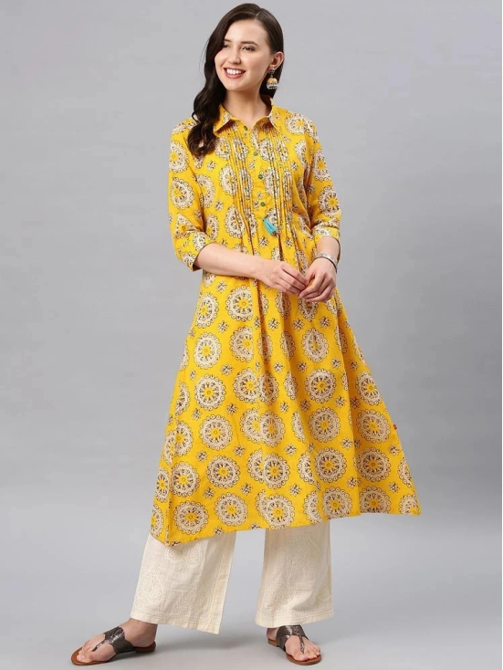 Alena - Yellow Cotton Womens Flared Kurti - S