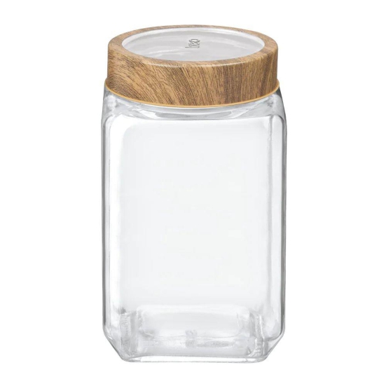 Treo Woody Cube Storage Glass Jar | Transparent | 1 Pc