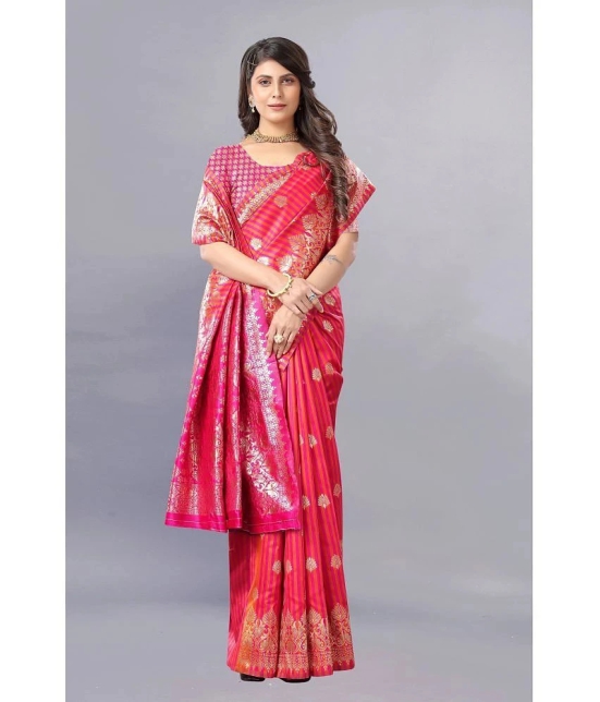 Gazal Fashions - Pink Banarasi Silk Saree With Blouse Piece ( Pack of 1 ) - Pink