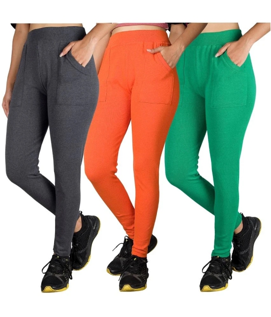 KARARO JEGGINGS - Cotton Blend Skinny Fit Orange Womens Jeggings ( Pack of 3 ) - None