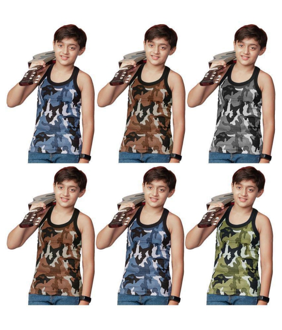 Rupa Frontline Cotton Sleeveless Military Print Vests for Kids/Boys - Pack of 6 - None