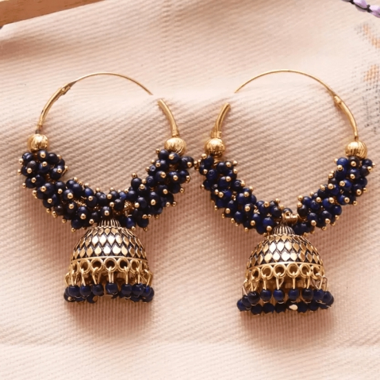 Trditional Ethnic Long and Layered Blue color Oxidised Bali Earrings for Women Alloy Jhumki Earring, Drops & Danglers, Chandbali Earring, Earring Set