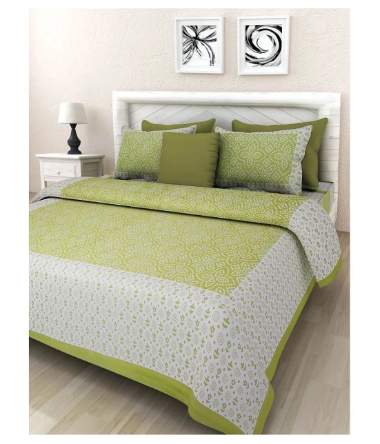 Uniqchoice Cotton Double Bedsheet with 2 Pillow Covers - Green